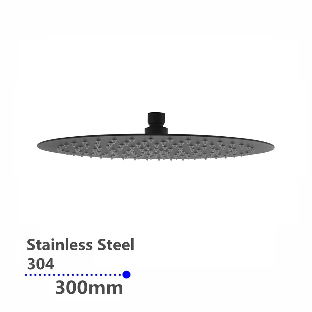 OX0008.SH SUPER-SLIM ROUND BLACK RAINFALL SHOWER HEAD 300MM