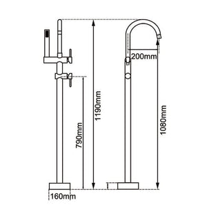 TSI Mixer Taps BUYG0116.BS ROUND BRUSHED BRASS FREESTANDING BATH MIXER WITH HANDHELD SHOWER