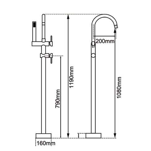 TSI Mixer Taps BUYG0116.BS ROUND BRUSHED BRASS FREESTANDING BATH MIXER WITH HANDHELD SHOWER