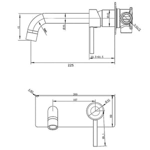 TSI Mixer Taps Lucid Pin Light Brushed Gold Wall Mixer & Spout Trim Kit - Separate 60mm Plates