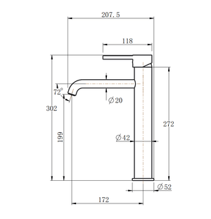 TSI Mixer Taps BUYG0151.BM LUCID PIN SERIES ROUND BRUSHED BRASS TALL BASIN MIXER