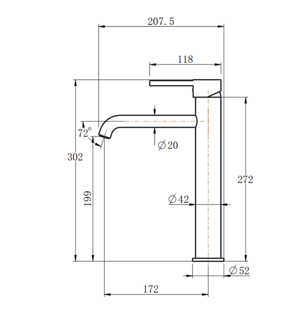 TSI Mixer Taps BUYG0151.BM LUCID PIN SERIES ROUND BRUSHED BRASS TALL BASIN MIXER