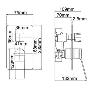 TSI Mixer Taps RUSHY Series Square Brushed Gun Metal Grey Wall Mixer With Diverter BUGM0155.ST