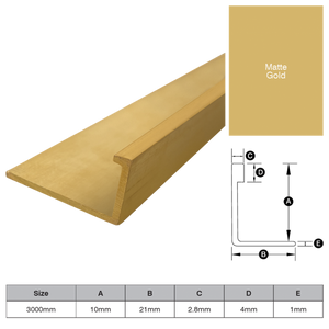 L Shape Trim Aluminium 3m - Matt Gold