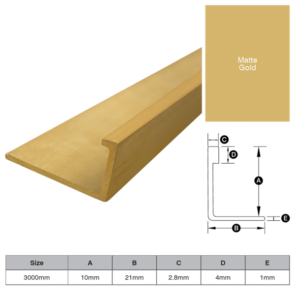 L Shape Trim Aluminium 3m - Matt Gold