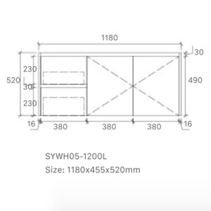 Royce Deep Wall Hung Vanity 1200mm Prime Oak/Natural Timber Right/Left Drawers SYWH05-1200