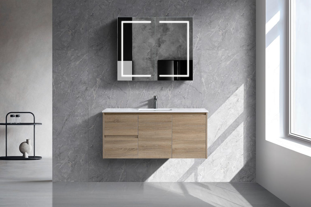 Royce Deep Wall Hung Vanity 1200mm Prime Oak/Natural Timber Right/Left Drawers SYWH05-1200