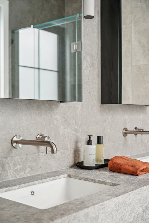 MECCA WALL BASIN/BATH MIXER SEPARATE BACK PLATE 120/160/185/230/260MM BRUSHED NICKEL