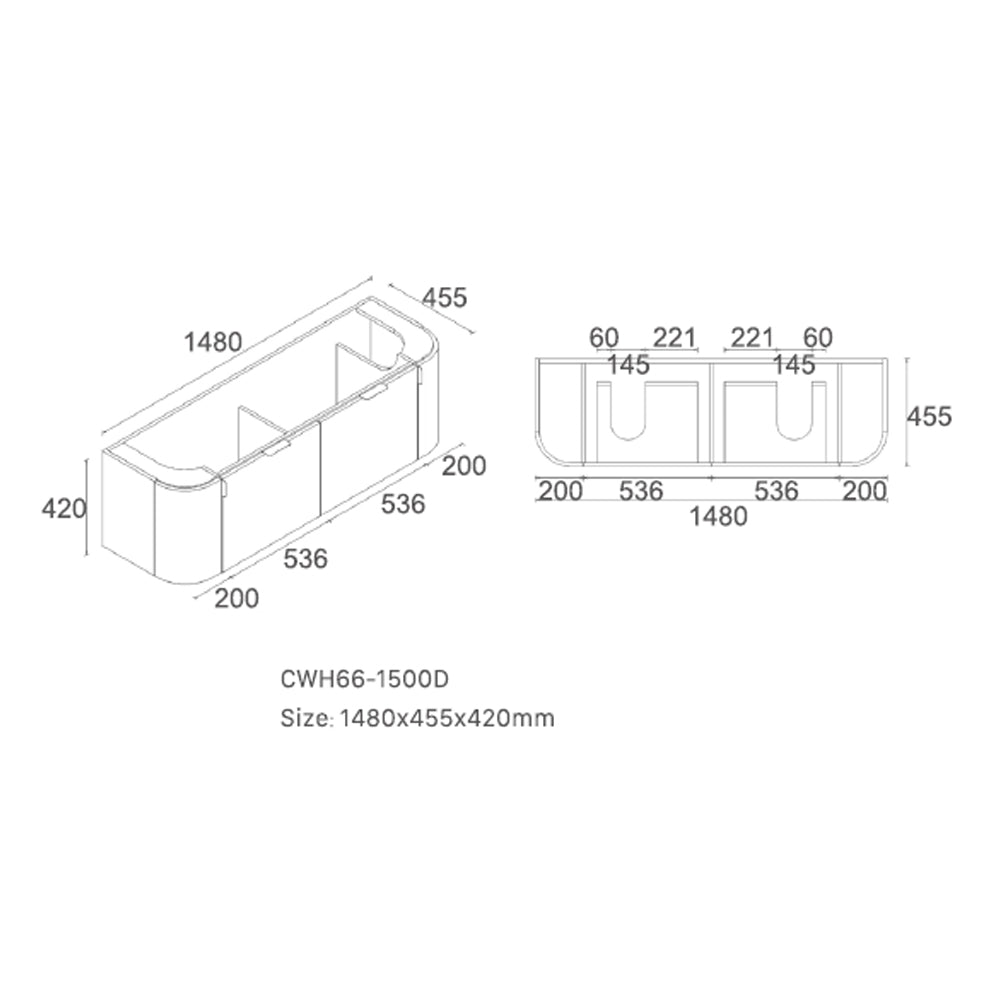 CWH66-1500DA8 Plateau Collection 1500mm - Natural Timber Double Bowls