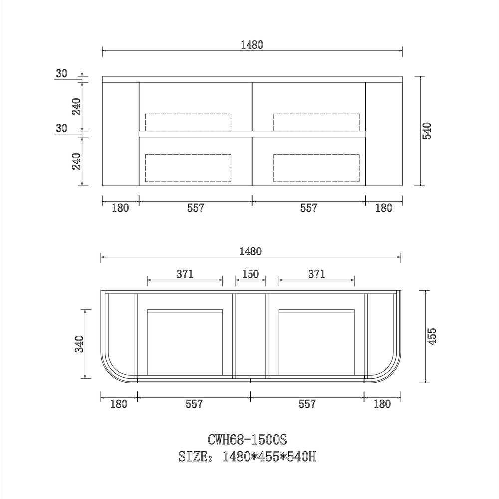 Bristol 1500mm Wall Hung Rosewood Vanity CWH68-1500A6