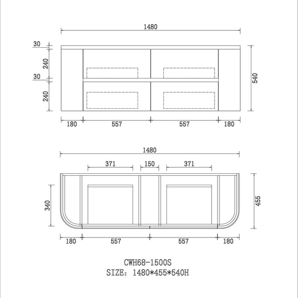Bristol 1500mm Wall Hung Matt White Vanity CWH68-1500WM