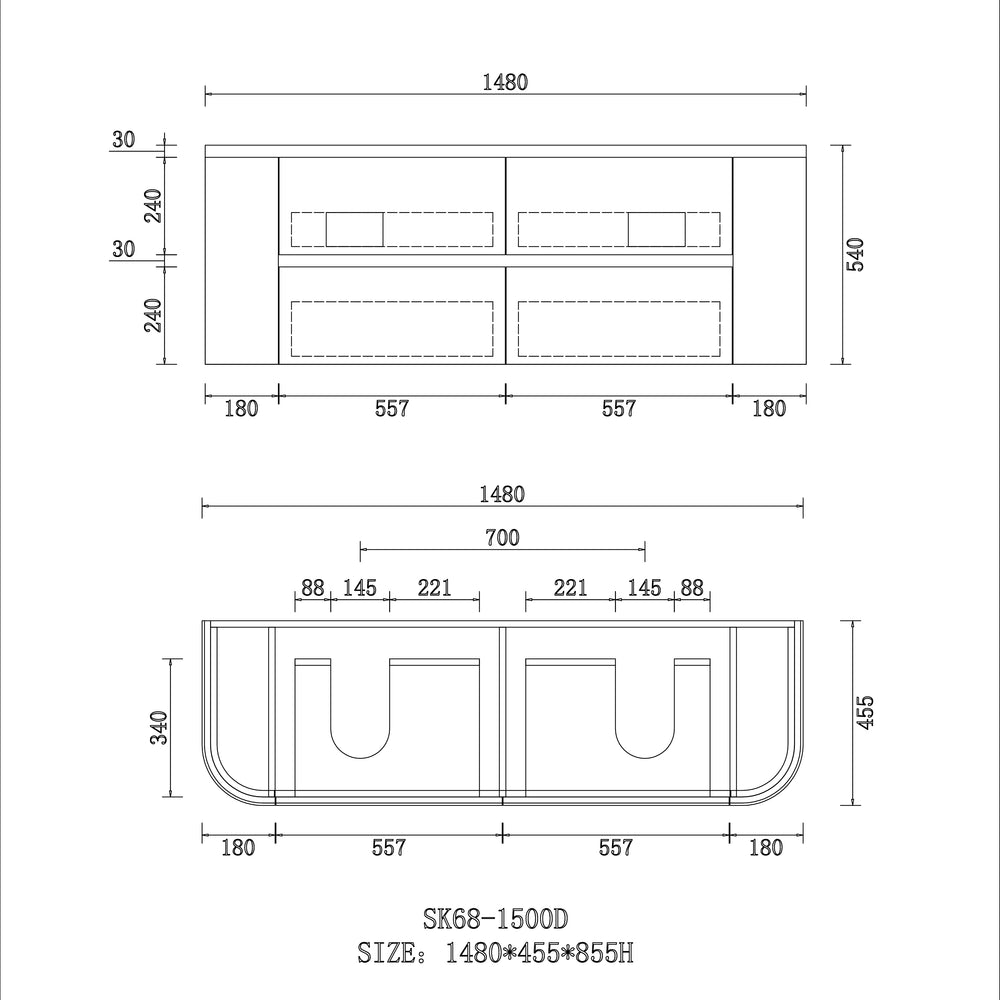 Bristol 1500mm Wall Hung Matt White Vanity Double Bowl CWH68-1500DWM