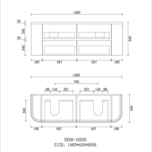 Bristol 1500mm Wall Hung Matt White Vanity Double Bowl CWH68-1500DWM