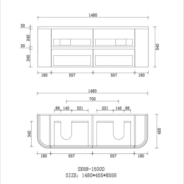 Bristol 1500mm Wall Hung Matt White Vanity Double Bowl CWH68-1500DWM