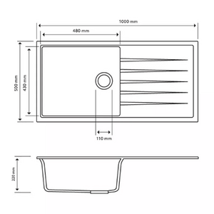 TSI Sinks TWMD-100LW 1000 X 500 X 220MM CARYSIL VIVALDI D100L SINGLE BOWL WITH DRAINER BOARD GRANITE KITCHEN SINK