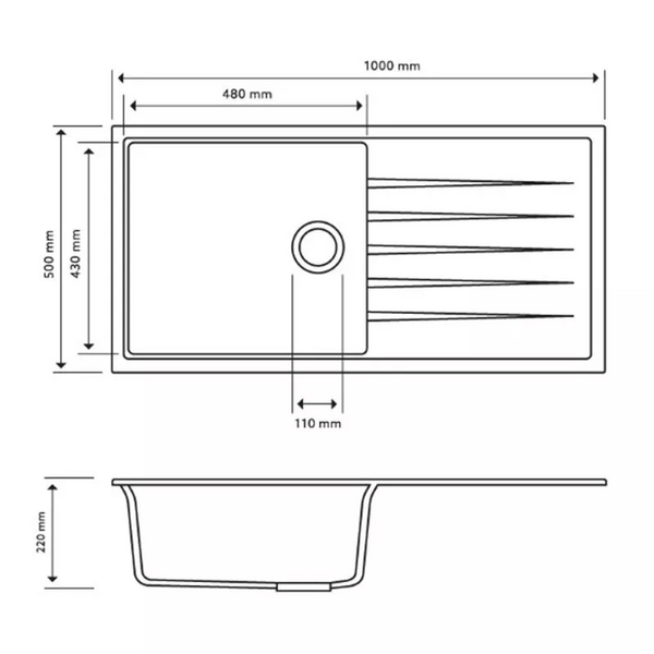 TSI Sinks TWMD-100LW 1000 X 500 X 220MM CARYSIL VIVALDI D100L SINGLE BOWL WITH DRAINER BOARD GRANITE KITCHEN SINK