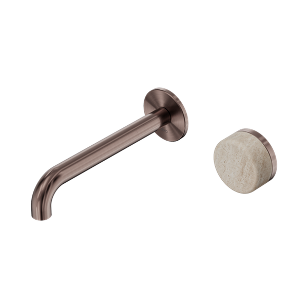 Serenity Progressive Wall Basin Mixer 160/185/220mm Spout With Rome Travertine Handle Brushed Bronze