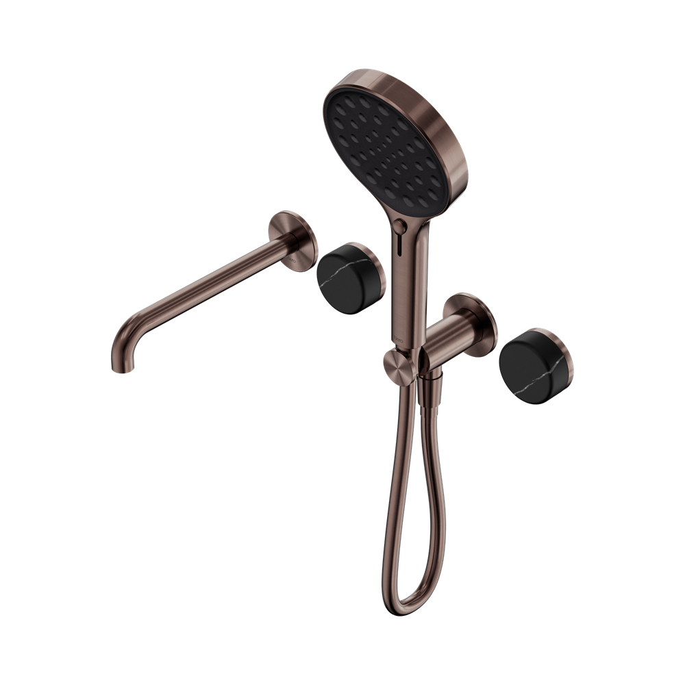 SERENITY PROGRESSIVE SHOWER SYSTEM WITH SPOUT WITH MARQUINA BLACK HANDLE AND SERENITY HAND SHOWER BRUSHED BRONZE (24E130BZ)