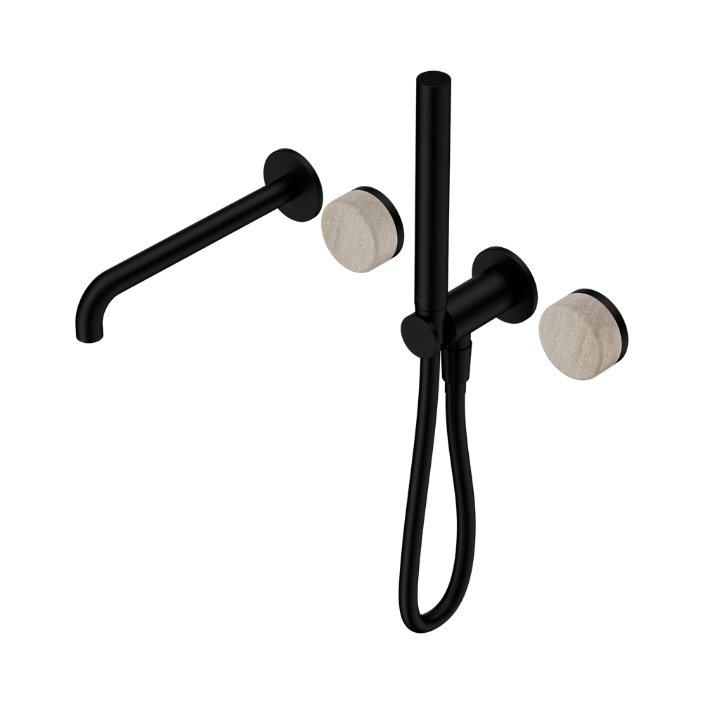 SERENITY PROGRESSIVE SHOWER SYSTEM WITH SPOUT WITH ROME TRAVERTINE HANDLE AND SLIM SHOWER MATTE BLACK (24E009MB)