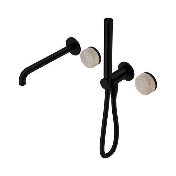 SERENITY PROGRESSIVE SHOWER SYSTEM WITH SPOUT WITH ROME TRAVERTINE HANDLE AND SLIM SHOWER MATTE BLACK (24E009MB)