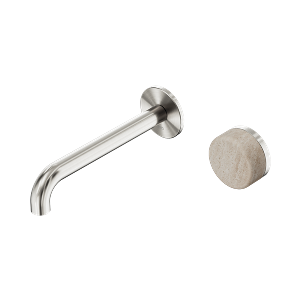 Serenity Progressive Wall Basin Mixer 160/185/220mm Spout With Rome Travertine Handle Brushed Nickel