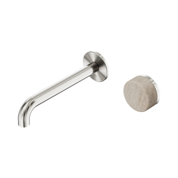 Serenity Progressive Wall Basin Mixer 160/185/220mm Spout With Rome Travertine Handle Brushed Nickel