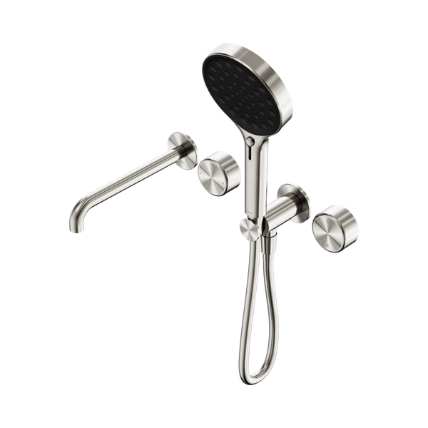 SERENITY PROGRESSIVE SHOWER SYSTEM WITH SPOUT WITH METAL HANDLE AND SERENITY HAND SHOWER BRUSHED NICKEL (24E018BN)
