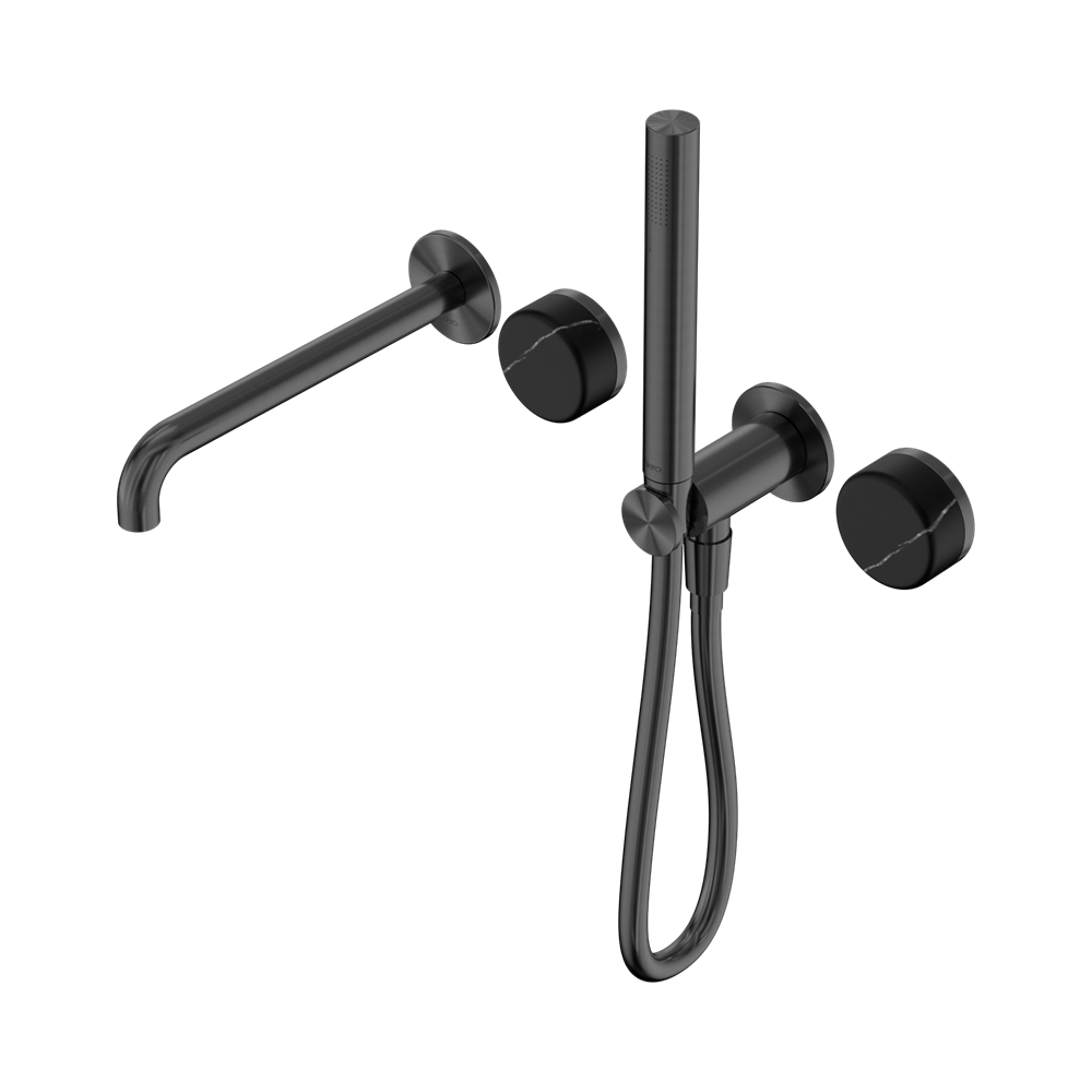 SERENITY PROGRESSIVE SHOWER SYSTEM WITH SPOUT WITH MARQUINA BLACK HANDLE AND SLIM SHOWER GUN METAL (24E129GM)