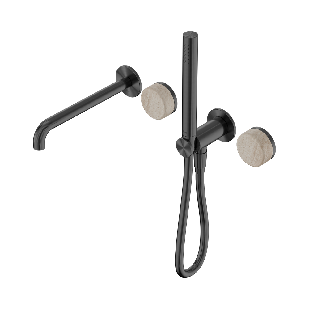 SERENITY PROGRESSIVE SHOWER SYSTEM WITH SPOUT WITH ROME TRAVERTINE HANDLE AND SLIM SHOWER GUN METAL (24E009GM)