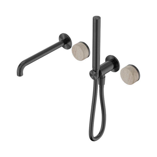 SERENITY PROGRESSIVE SHOWER SYSTEM WITH SPOUT WITH ROME TRAVERTINE HANDLE AND SLIM SHOWER GUN METAL (24E009GM)