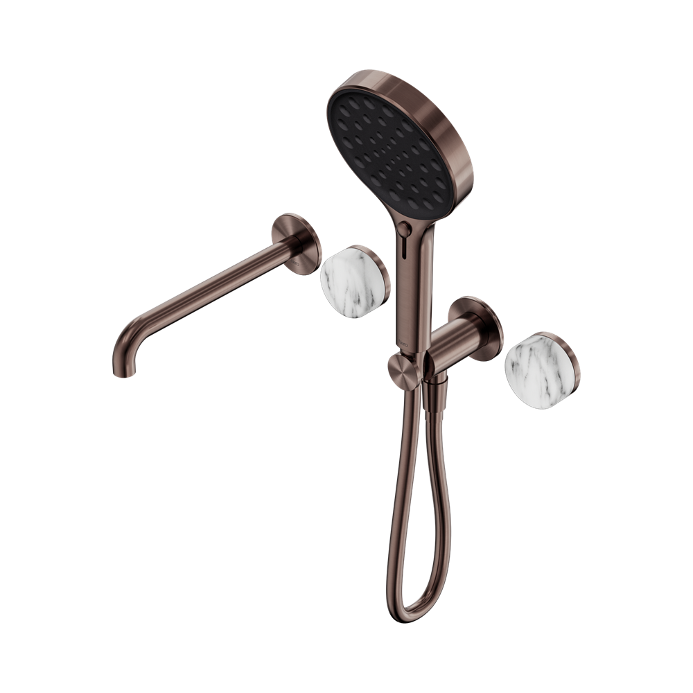 SERENITY PROGRESSIVE SHOWER SYSTEM WITH SPOUT WITH ARABESCATO CORCHIA HANDLE AND SERENITY HAND SHOWER BRUSHED BRONZE (24E016BZ)