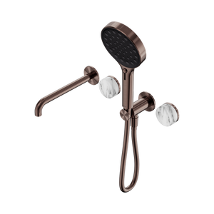 SERENITY PROGRESSIVE SHOWER SYSTEM WITH SPOUT WITH ARABESCATO CORCHIA HANDLE AND SERENITY HAND SHOWER BRUSHED BRONZE (24E016BZ)
