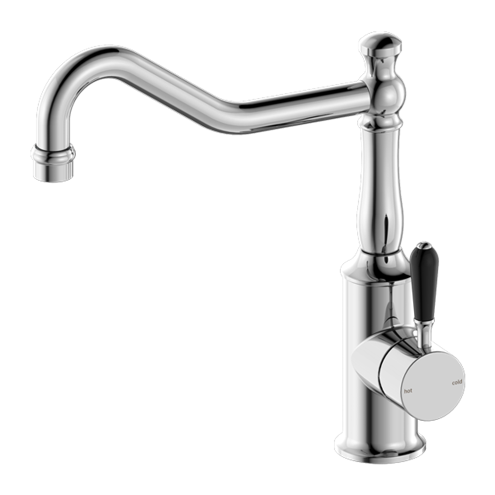 YORK KITCHEN MIXER HOOK SPOUT WITH BLACK PORCELAIN LEVER CHROME (NR69210703CH)