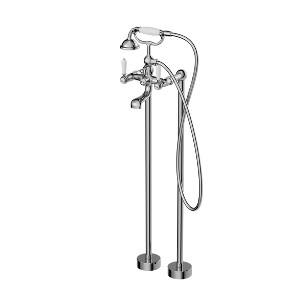 YORK FREESTANDING BATH SET WITH WHITE PORCELAIN HAND SHOWER CHROME (NR692103a01CH)