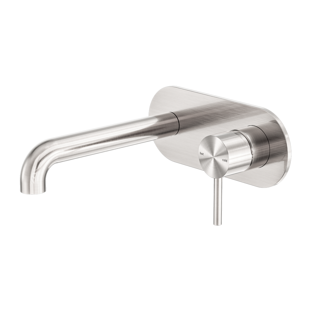 Zen SS316L Wall Basin/Bath Mixer 185/230mm Spout Brushed Nickel