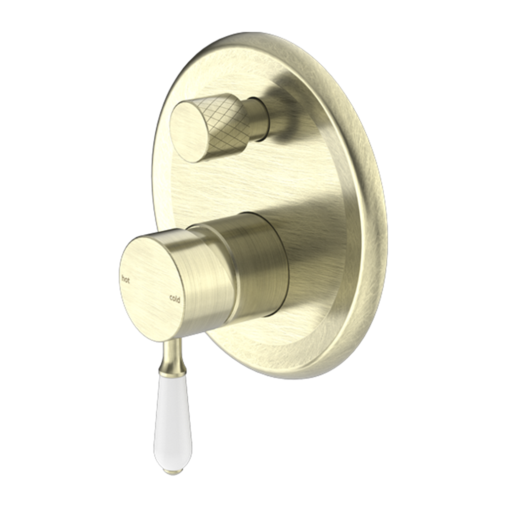 YORK SHOWER MIXER WITH DIVERTOR WITH WHITE PORCELAIN LEVER AGED BRASS (NR692109A01AB)
