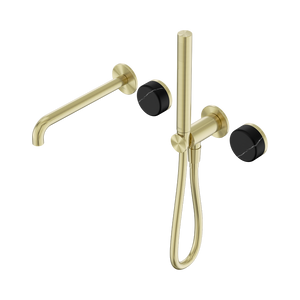 SERENITY PROGRESSIVE SHOWER SYSTEM WITH SPOUT WITH MARQUINA BLACK HANDLE AND SLIM SHOWER BRUSHED GOLD (24E129BG)