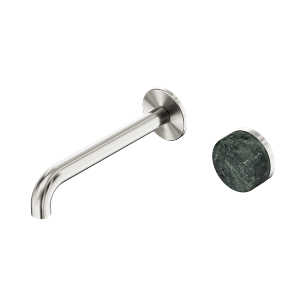 Serenity Progressive Wall Basin Mixer 160/185/220mm Spout With Verde Alpi Handle Brushed Nickel