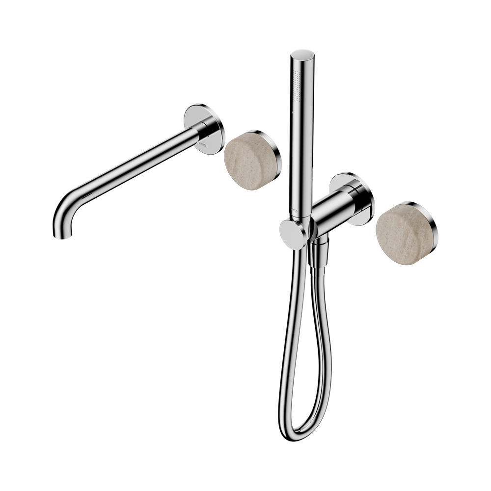 SERENITY PROGRESSIVE SHOWER SYSTEM WITH SPOUT WITH ROME TRAVERTINE HANDLE AND SLIM SHOWER CHROME (24E009CH)