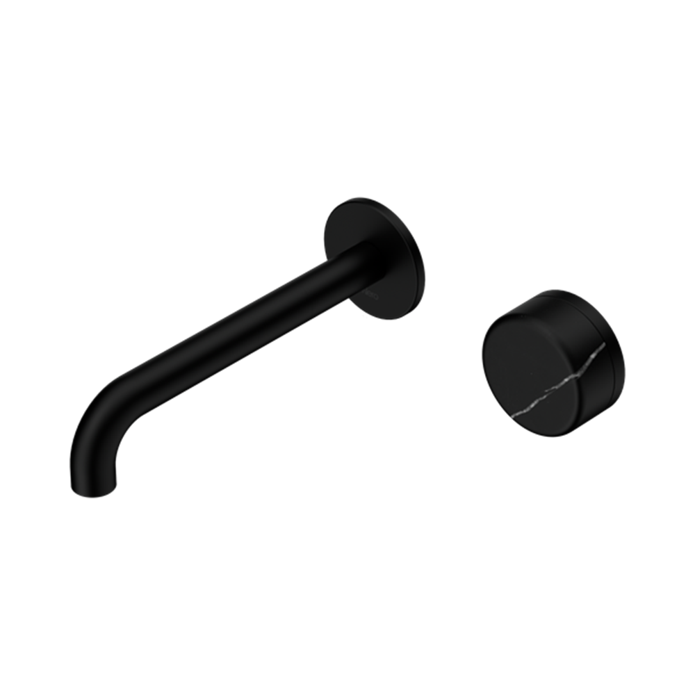 Serenity Progressive Wall Basin Mixer 160/185/220mm Spout With Marquina Black Handle Matte Black
