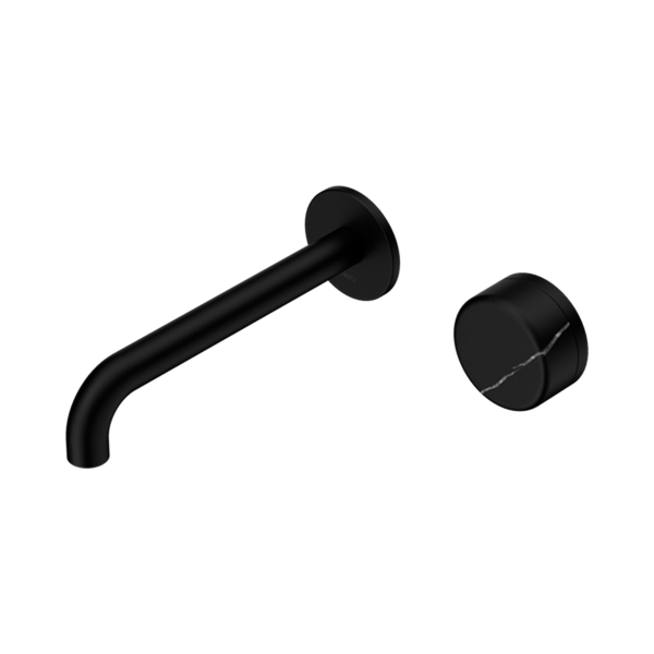 Serenity Progressive Wall Basin Mixer 160/185/220mm Spout With Marquina Black Handle Matte Black