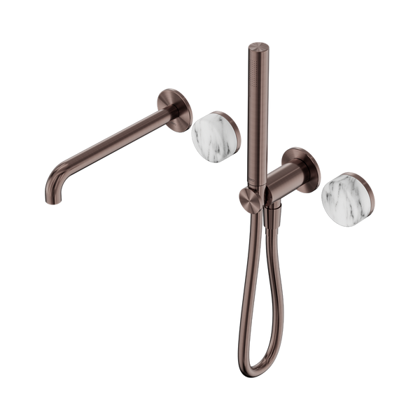 SERENITY PROGRESSIVE SHOWER SYSTEM WITH SPOUT WITH ARABESCATO CORCHIA HANDLE AND SLIM SHOWER BRUSHED BRONZE (24E010BZ)