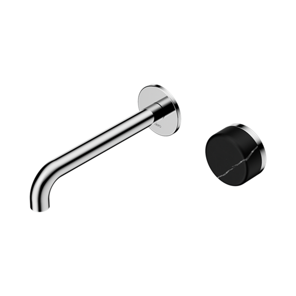 Serenity Progressive Wall Basin Mixer 160/185/220mm Spout With Marquina Black Handle Chrome