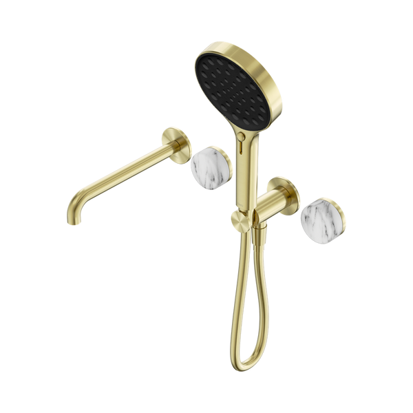 SERENITY PROGRESSIVE SHOWER SYSTEM WITH SPOUT WITH ARABESCATO CORCHIA HANDLE AND SERENITY HAND SHOWER BRUSHED GOLD (24E016BG)
