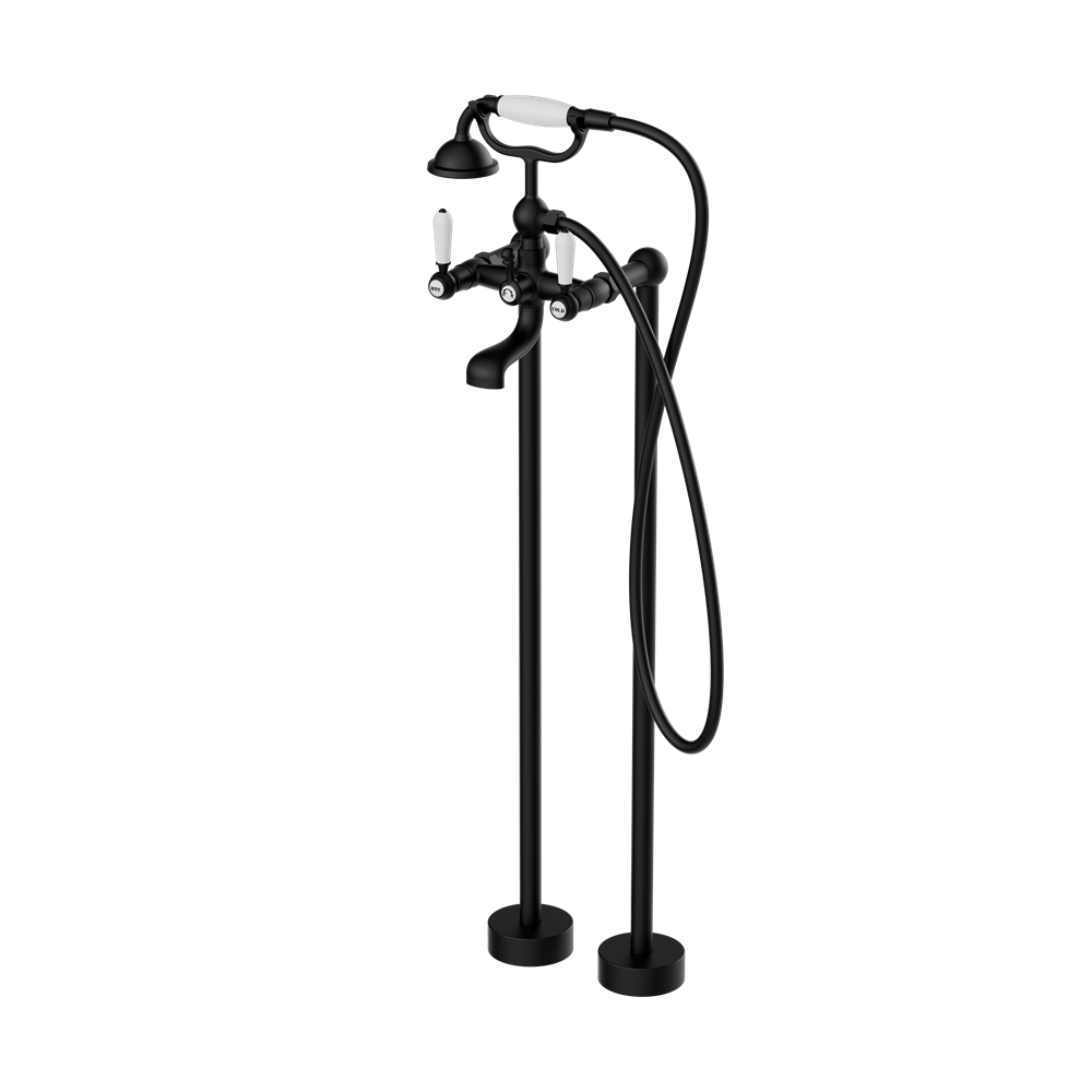 YORK FREESTANDING BATH SET WITH WHITE PORCELAIN HAND SHOWER MATTE BLACK (NR692103a01MB)