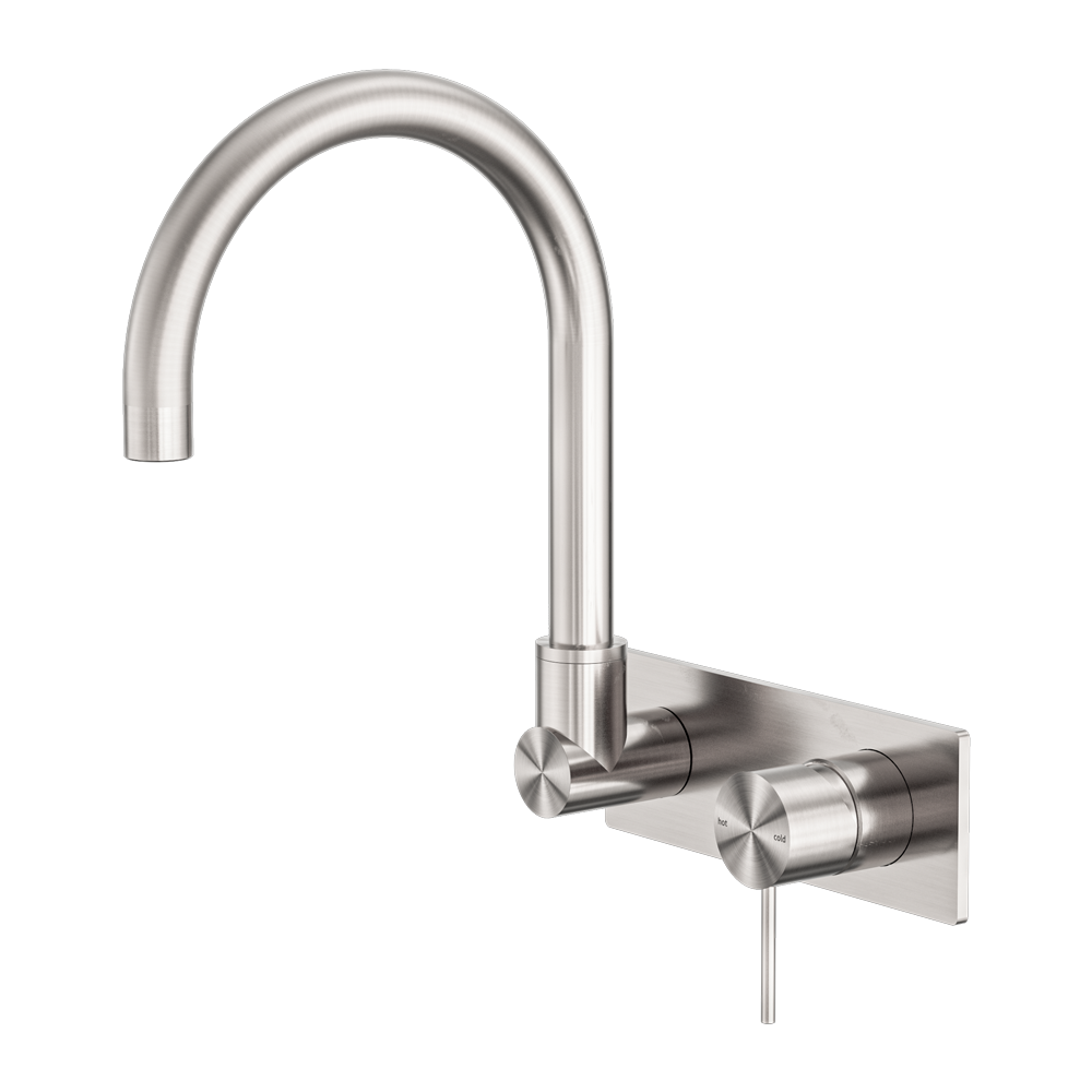 MECCA WALL BASIN/BATH MIXER SWIVEL SPOUT BRUSHED NICKEL (NR221910QBN)