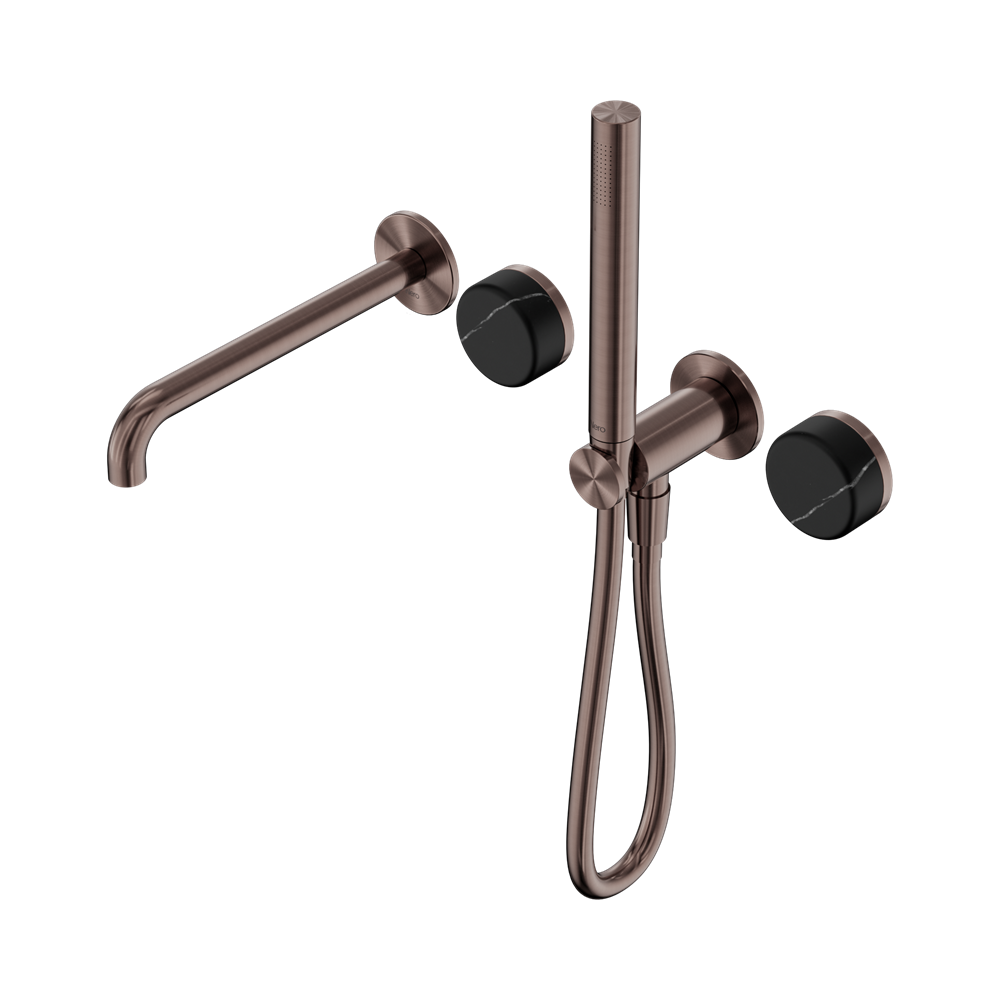 SERENITY PROGRESSIVE SHOWER SYSTEM WITH SPOUT WITH MARQUINA BLACK HANDLE AND SLIM SHOWER BRUSHED BRONZE (24E129BZ)