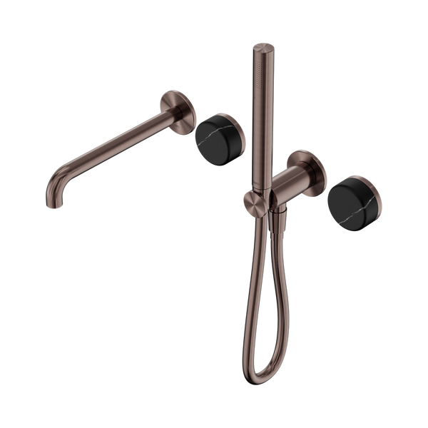 SERENITY PROGRESSIVE SHOWER SYSTEM WITH SPOUT WITH MARQUINA BLACK HANDLE AND SLIM SHOWER BRUSHED BRONZE (24E129BZ)