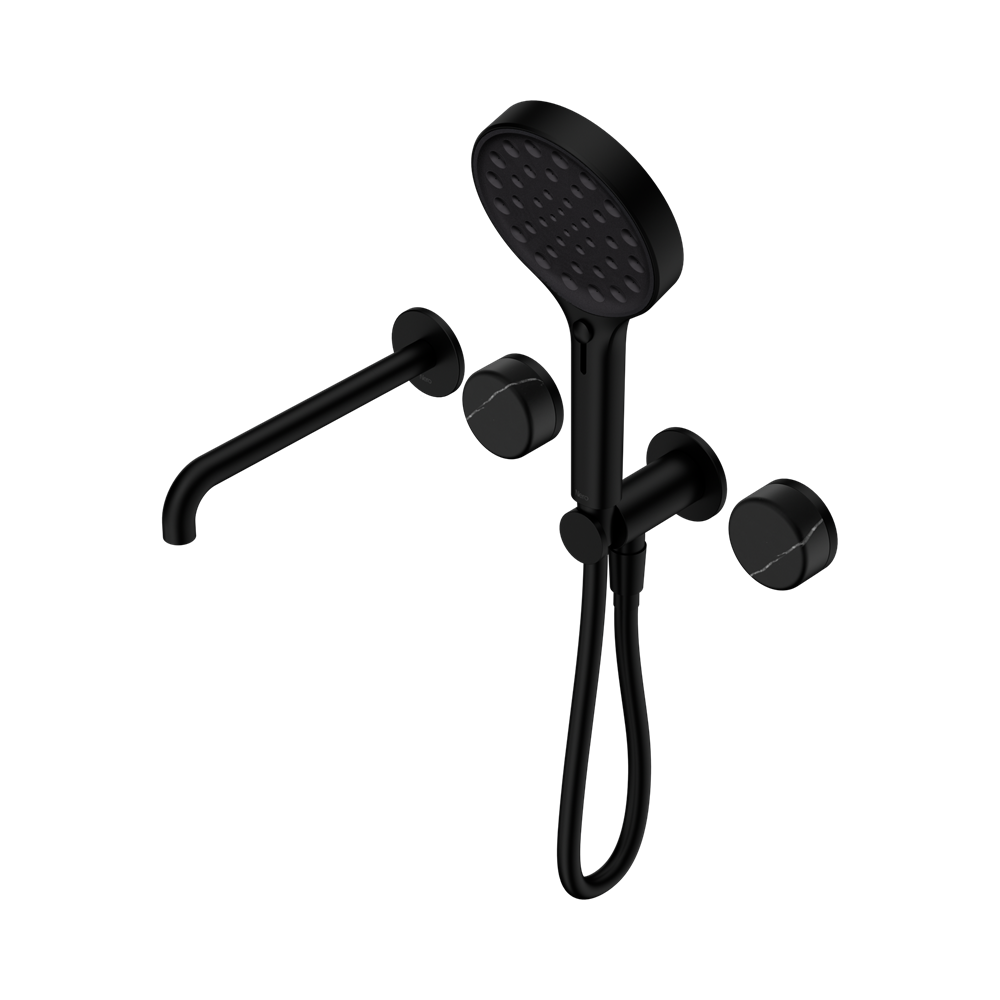 SERENITY PROGRESSIVE SHOWER SYSTEM WITH SPOUT WITH MARQUINA BLACK HANDLE AND SERENITY HAND SHOWER MATTE BLACK (24E130MB)