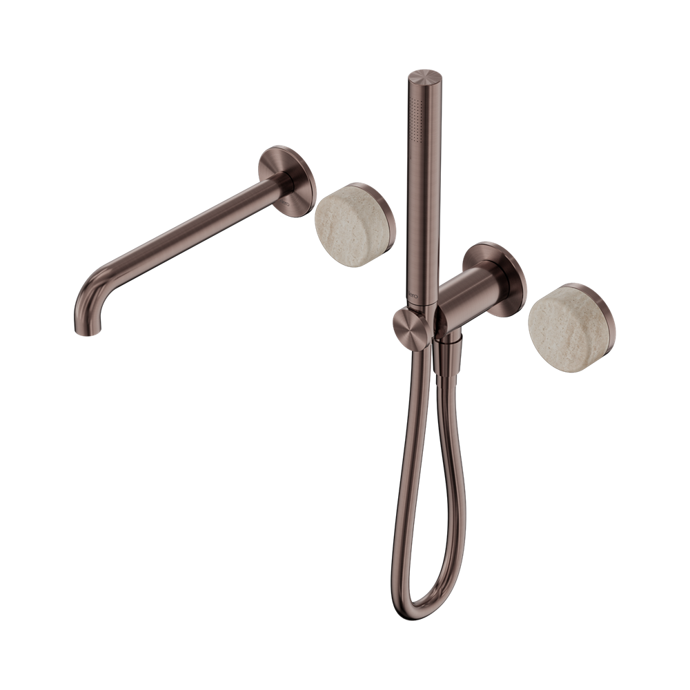 SERENITY PROGRESSIVE SHOWER SYSTEM WITH SPOUT WITH ROME TRAVERTINE HANDLE AND SLIM SHOWER BRUSHED BRONZE (24E009BZ)